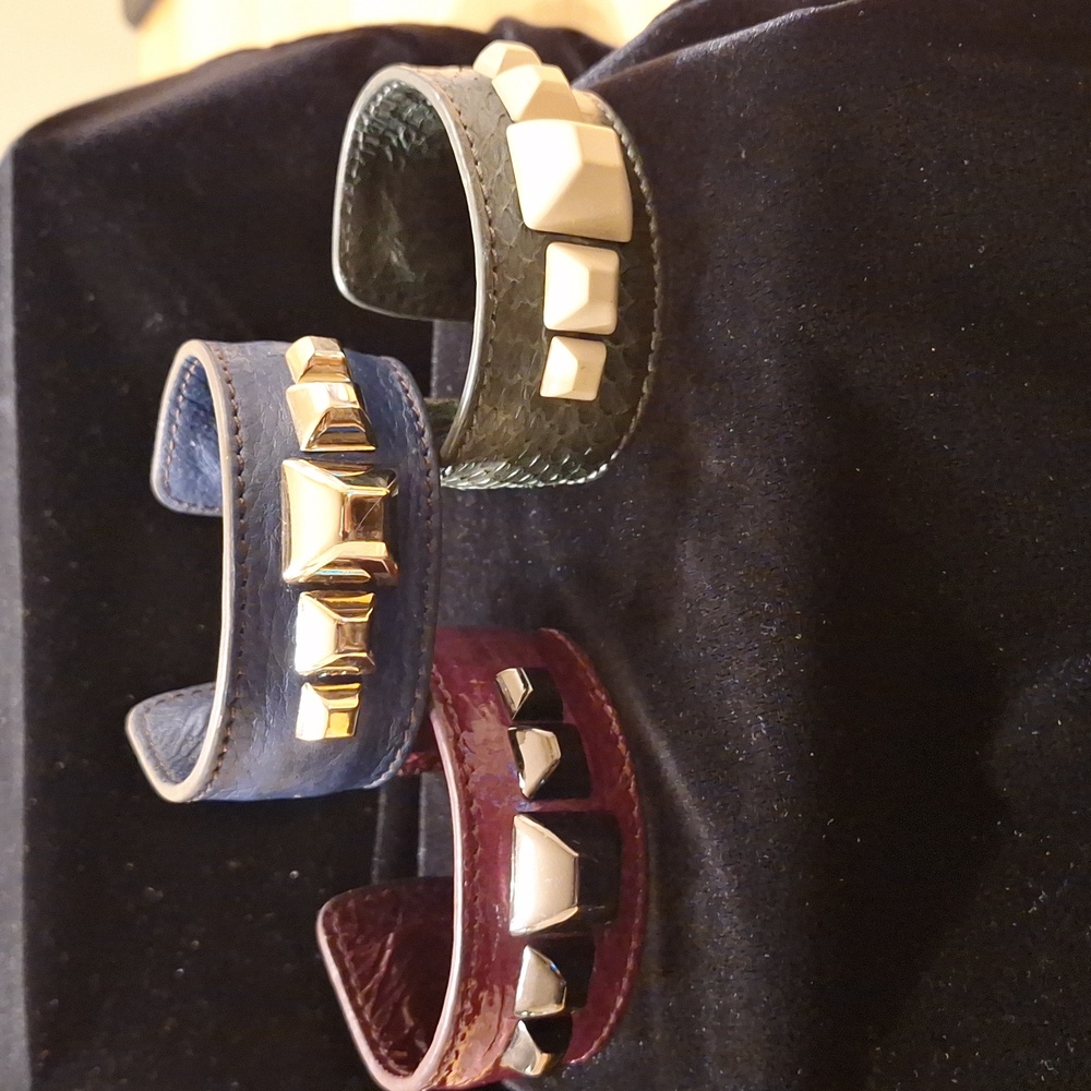 Set of Three Adjustable Studded Leather Cuff Bracelets